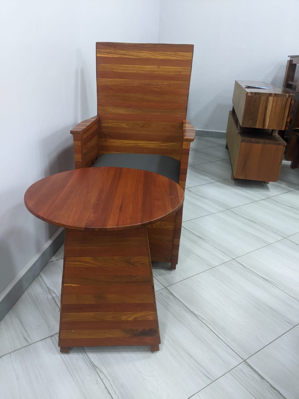 Solid Wood Armchair & Round Side Table Set