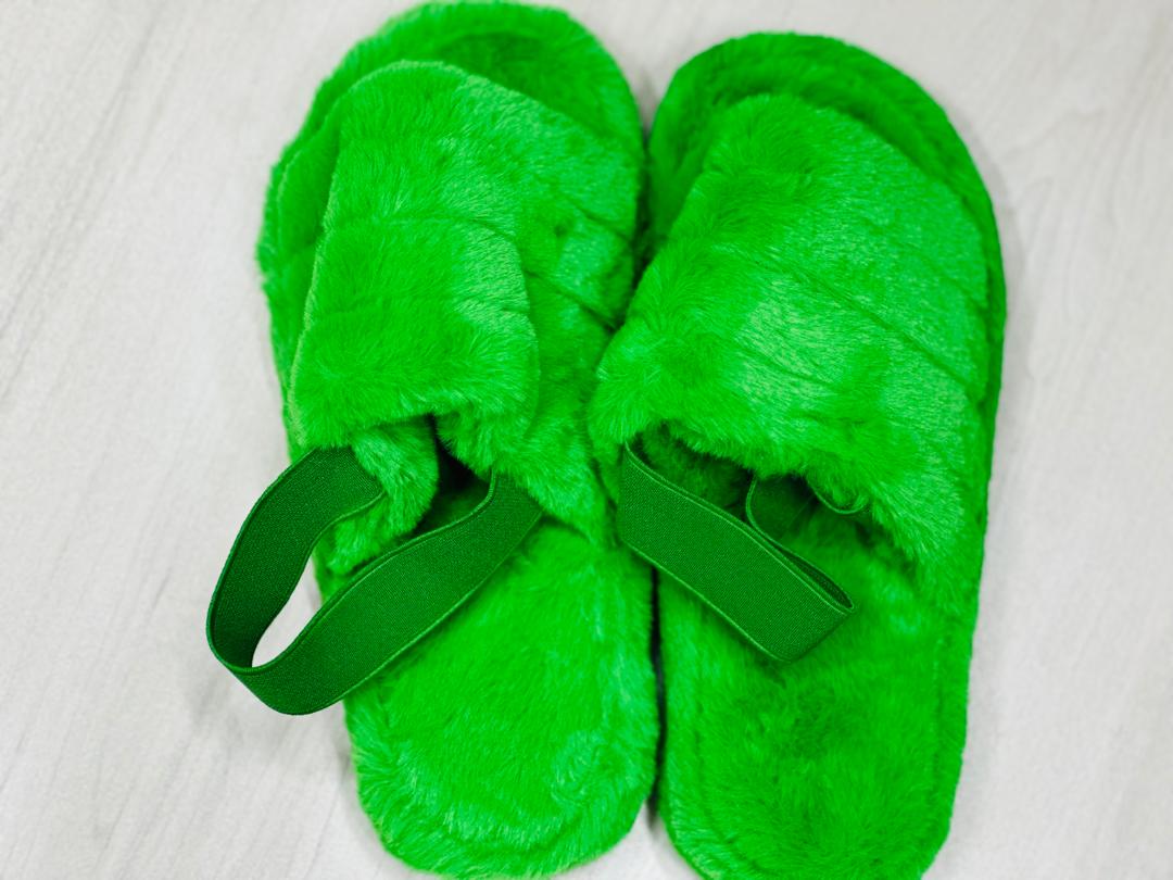 Fluffy Fur Slide Slippers (Green)